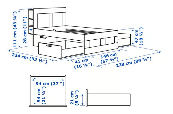 IKEA Brimness Double size bed frame with mattress.