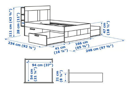 IKEA Brimness Queen size bed frame with mattress.
