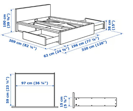 IKEA Malm king size bed frame with mattress - Brown