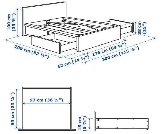 IKEA Malm Queen size bed frame with mattress - White