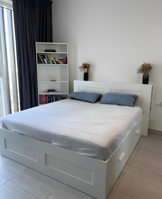 IKEA Brimness Queen size bed frame with mattress.